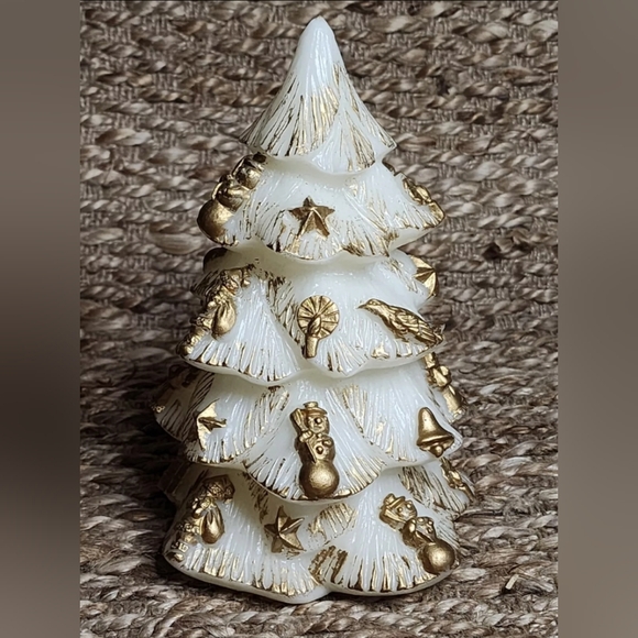 Vintage Christmas Tree Candle White Gold Santa Smownan Star Gift Stocking 9" New - Picture 6 of 7